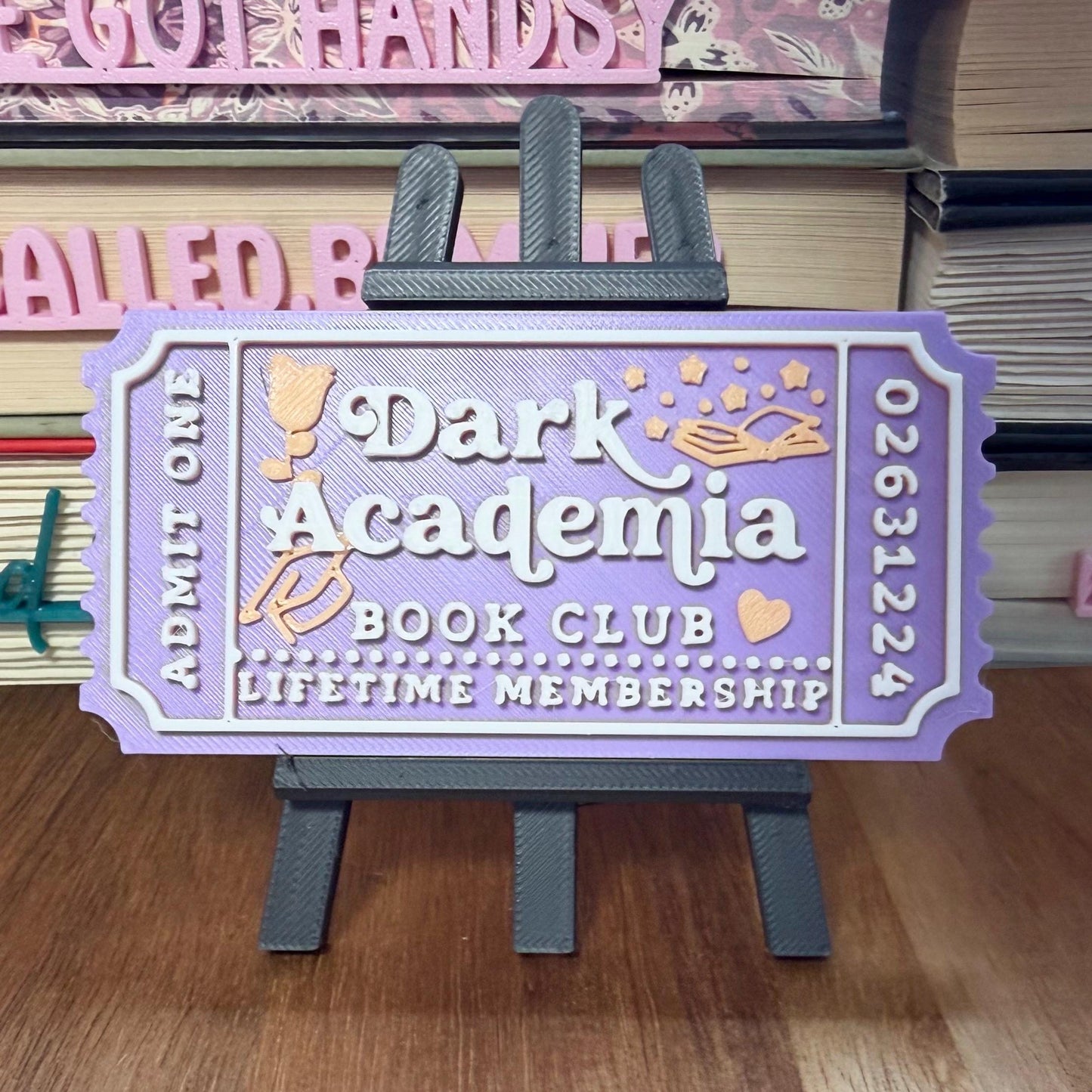 Dark Academia Book Club Ticket | Gothic Library Decor | 3D Printed Shelf Sitter