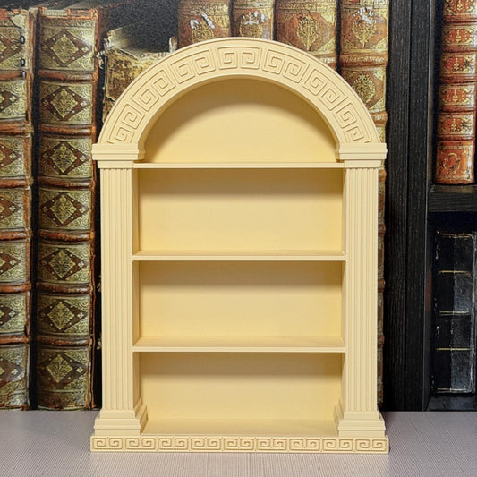 Arched Greek Key Bookcase | Miniature Book Tracker | Classical Library Decor