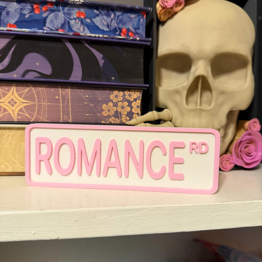 Romance Rd Street Sign Shelf Sitter | Bookish Desk Decor | Spicy Reader Plaque