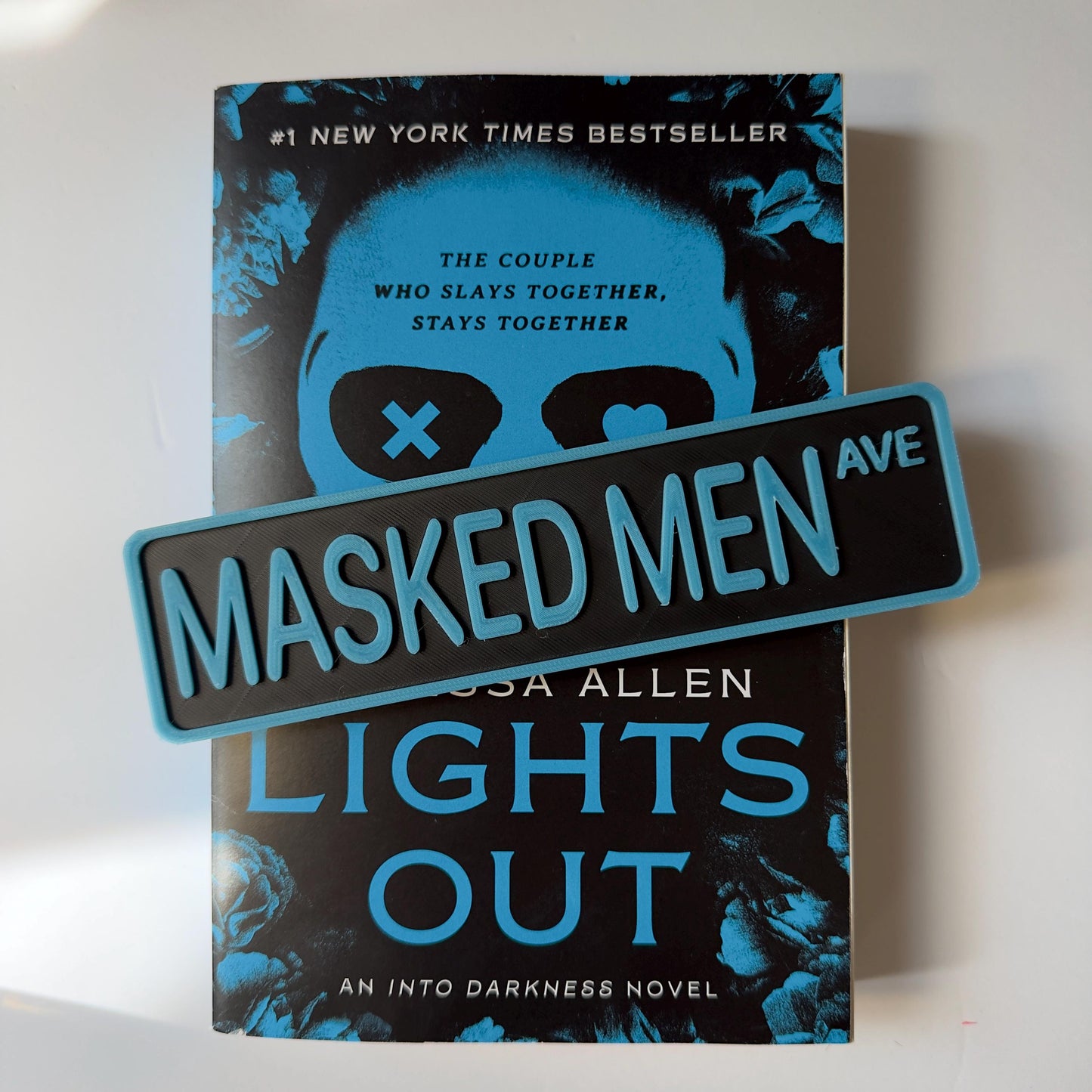 Masked Men Ave Street Sign Shelf Sitter | Dark Romance Bookshelf Decor | Booktok Desk Nameplate