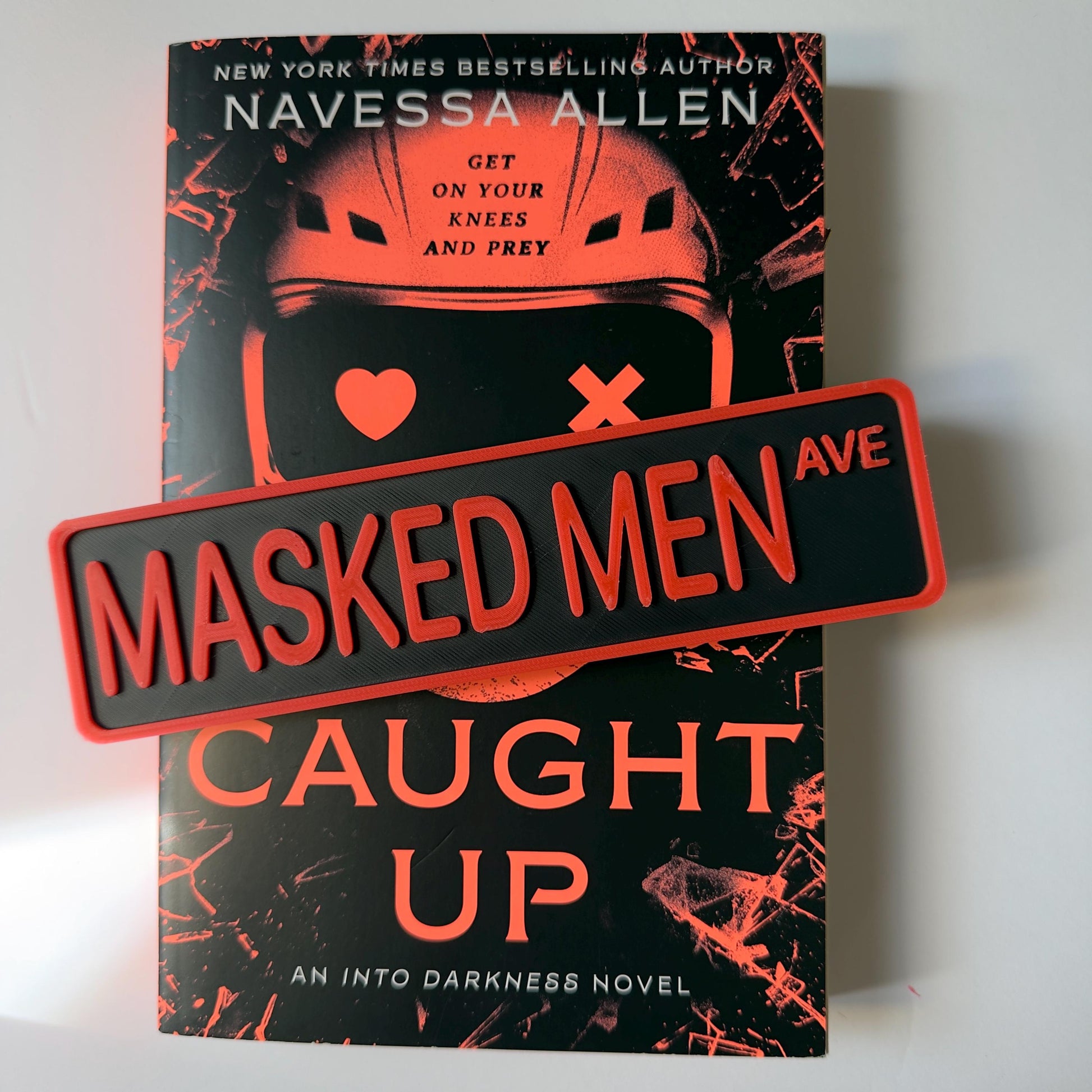 Masked Men Ave Street Sign Shelf Sitter | Dark Romance Bookshelf Decor | Booktok Desk Nameplate