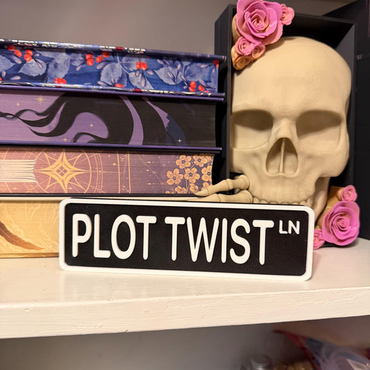 Plot Twist Ln Street Sign Shelf Sitter | Thriller Bookshelf Decor | Bookish Desk Nameplate