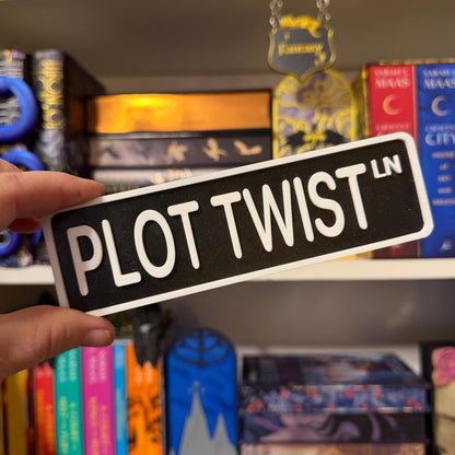 Plot Twist Ln Street Sign Shelf Sitter | Thriller Bookshelf Decor | Bookish Desk Nameplate