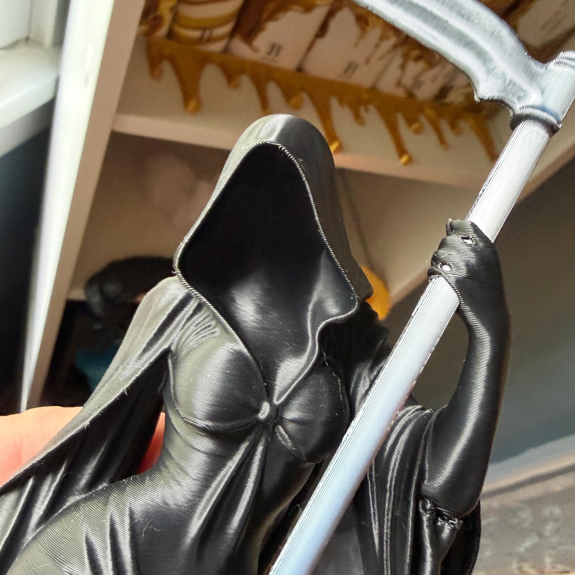 Female Grim Reaper Sitting Statue | Reapress Gothic Home Decor | Dark Fantasy Desk Figurine
