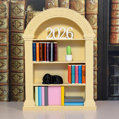 Arched Greek Key Bookcase | Miniature Book Tracker | Classical Library Decor