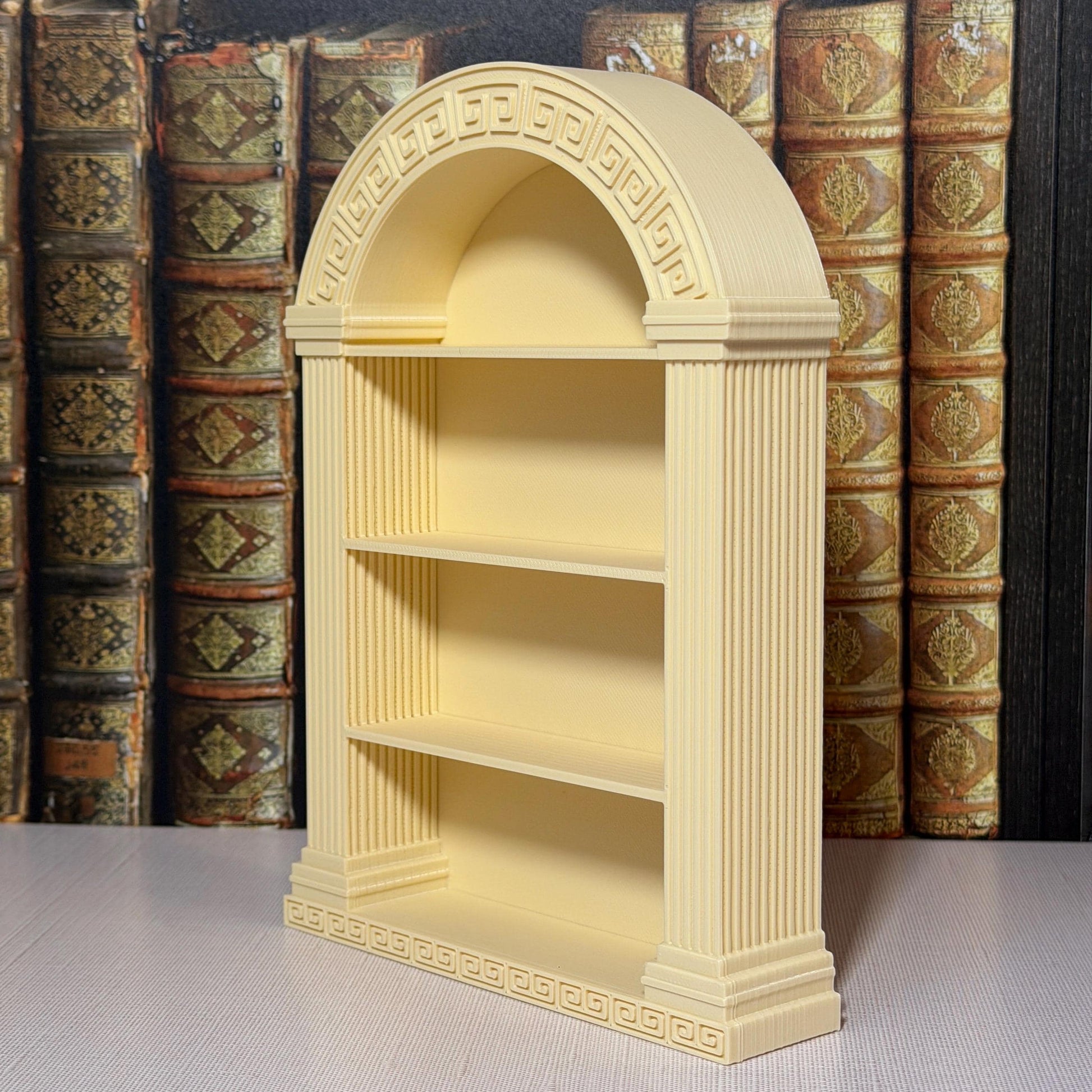 Arched Greek Key Bookcase | Miniature Book Tracker | Classical Library Decor