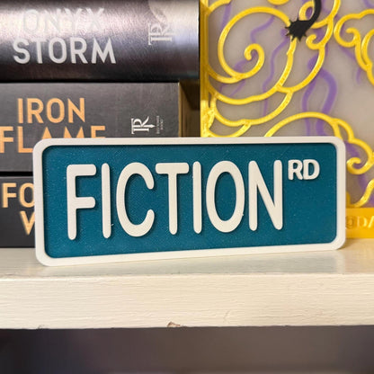 Fiction Rd Street Sign Shelf Sitter | Bookshelf Decor | Bookish Desk Nameplate