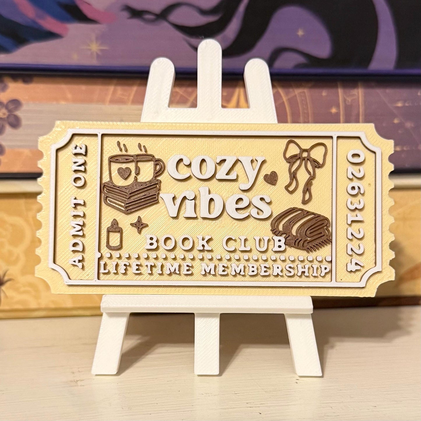 Cozy Vibes Book Club Ticket Bookshelf Sitter