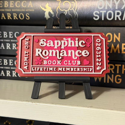 Sapphic Romance Book Club Ticket | LGBTQ Bookshelf Decor | Bookish Shelf Sitter