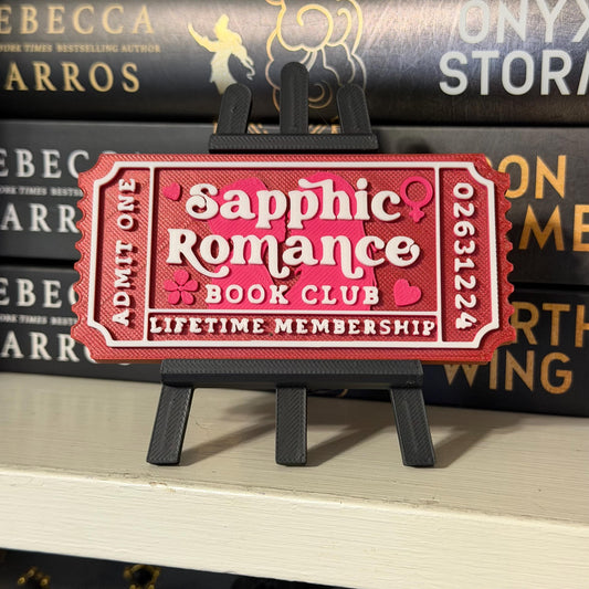 Sapphic Romance Book Club Ticket | LGBTQ Bookshelf Decor | Bookish Shelf Sitter