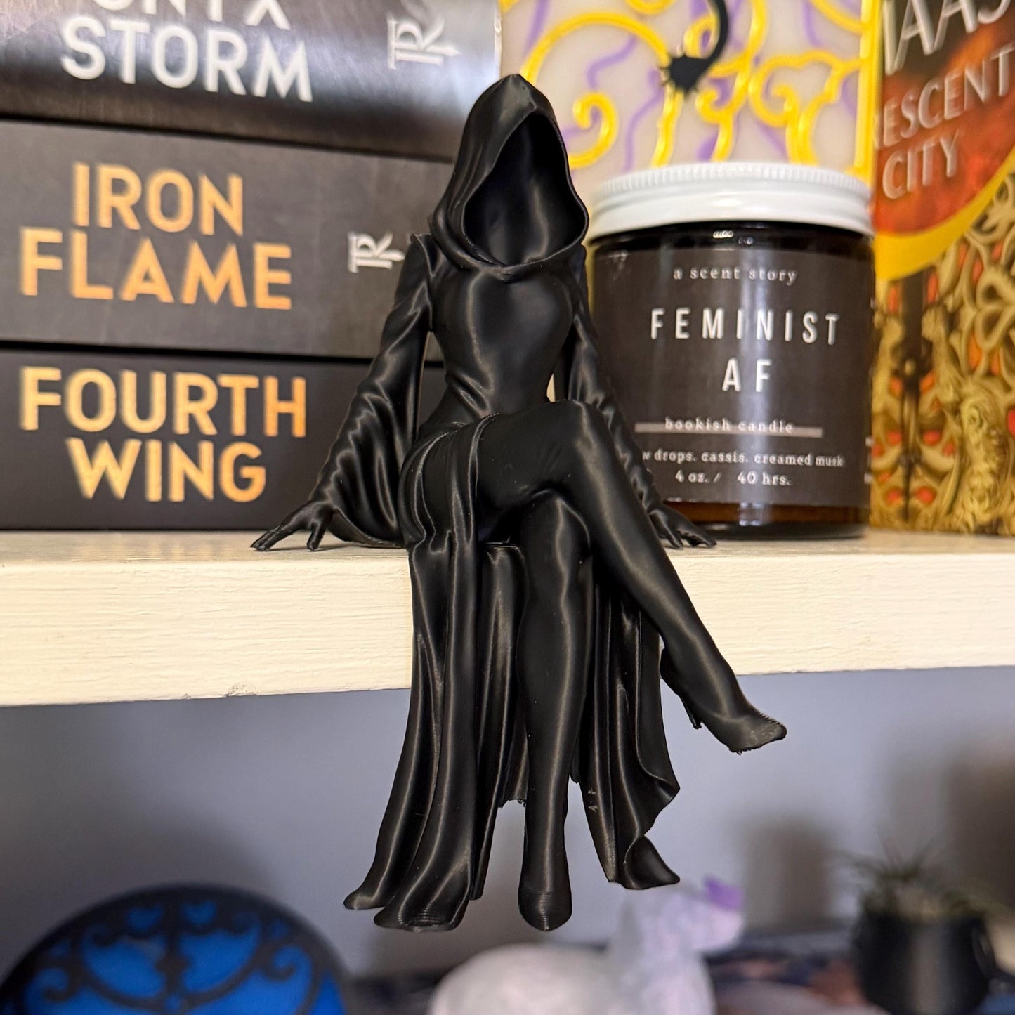 Gothic Female Grim Shelf Sitter | Dark Fantasy Bookshelf Decor