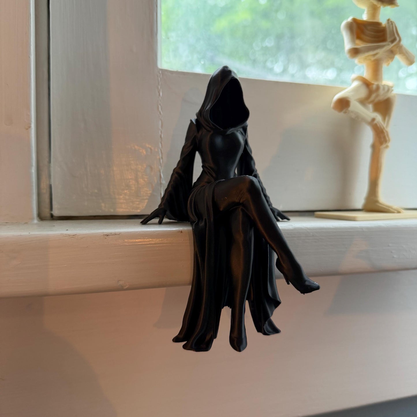 Gothic Female Grim Shelf Sitter | Dark Fantasy Bookshelf Decor