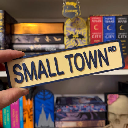 Small Town Rd Street Sign Shelf Sitter | Cozy Romance Bookshelf Decor | Bookish Desk Nameplate