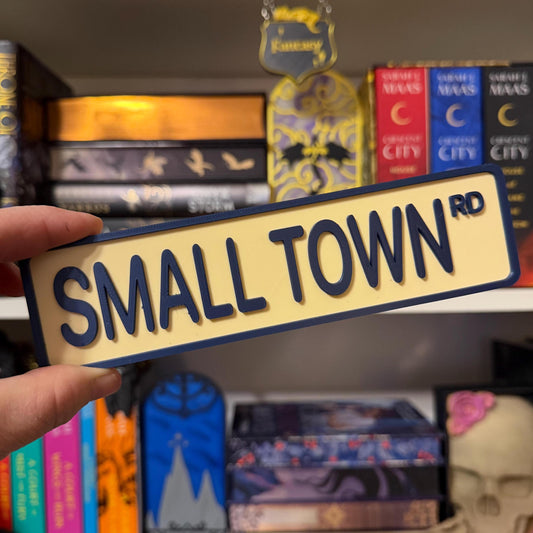 Small Town Rd Street Sign Shelf Sitter | Cozy Romance Bookshelf Decor | Bookish Desk Nameplate