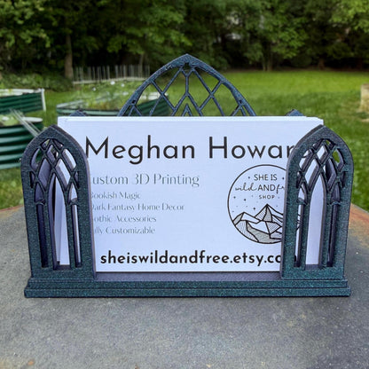 Gothic Cathedral Business Card Holder | Dark Professional Desk Decor | Vendor Market Booth | Custom Card Stand