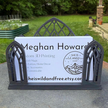 Gothic Cathedral Business Card Holder | Dark Professional Desk Decor | Vendor Market Booth | Custom Card Stand