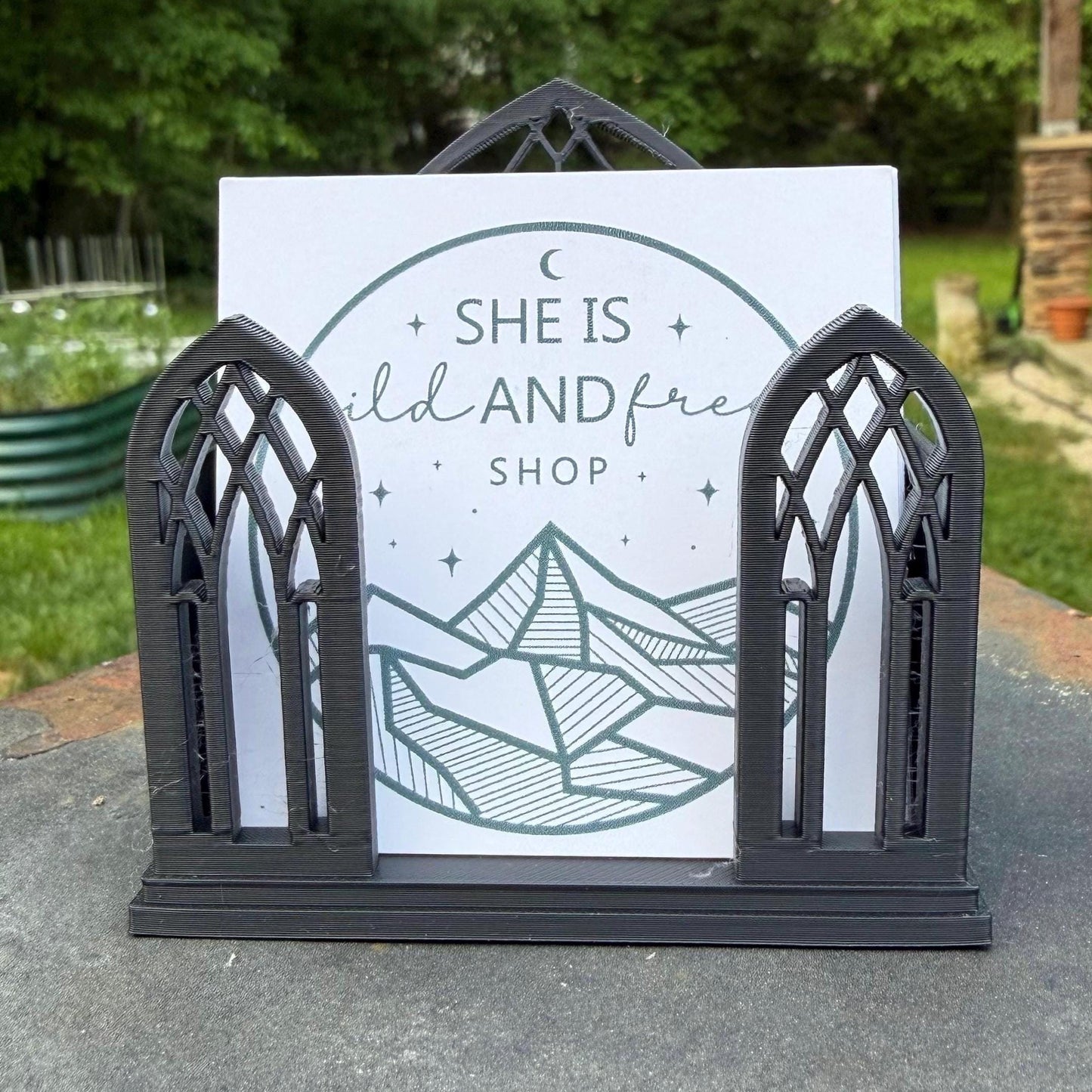 Gothic Cathedral Business Card Holder | Dark Professional Desk Decor | Vendor Market Booth | Custom Card Stand