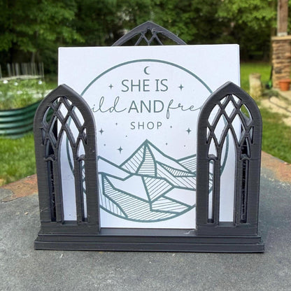 Gothic Cathedral Business Card Holder | Dark Professional Desk Decor | Vendor Market Booth | Custom Card Stand
