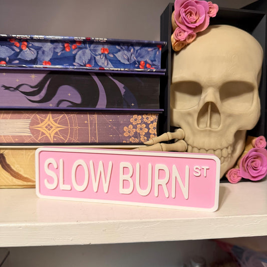 Slow Burn St Street Sign Shelf Sitter | Romance Bookshelf Decor | Bookish Desk Nameplate