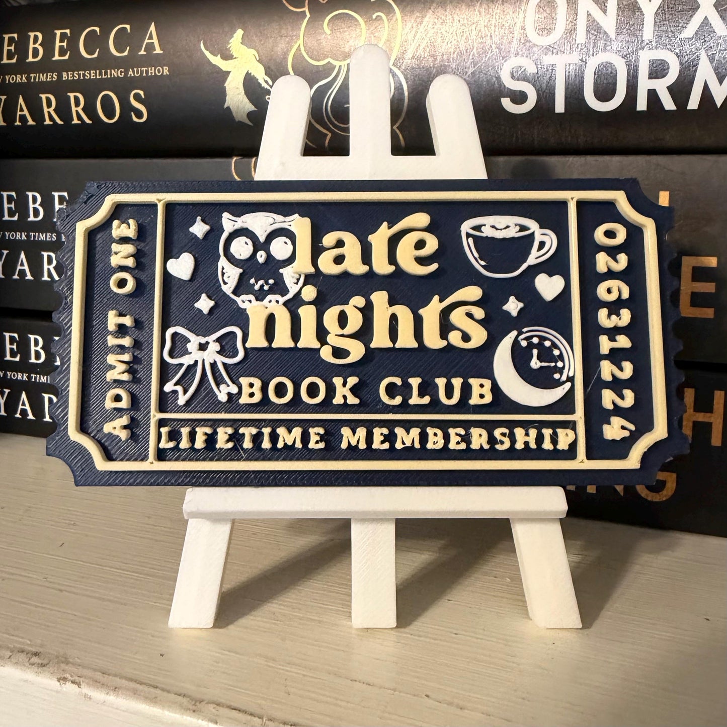 Late Nights Book Club Ticket Bookshelf Sitter