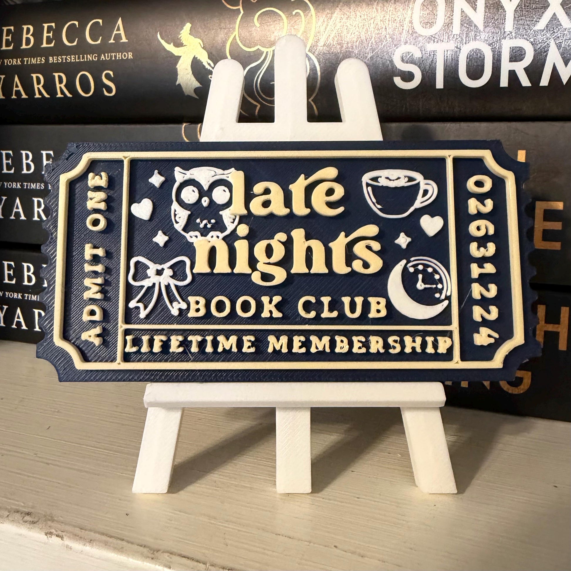 Late Nights Book Club Ticket Bookshelf Sitter