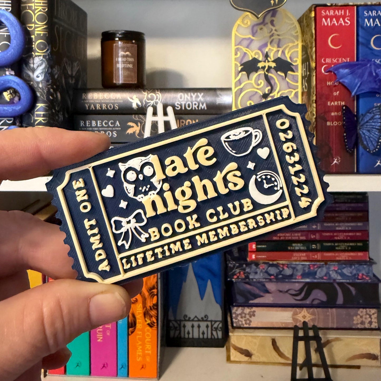 Late Nights Book Club Ticket Bookshelf Sitter