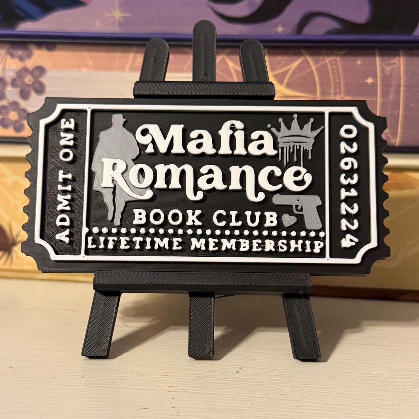Mafia Romance Book Club Ticket | Dark Romance Bookshelf Decor | Bookish Shelf Sitter
