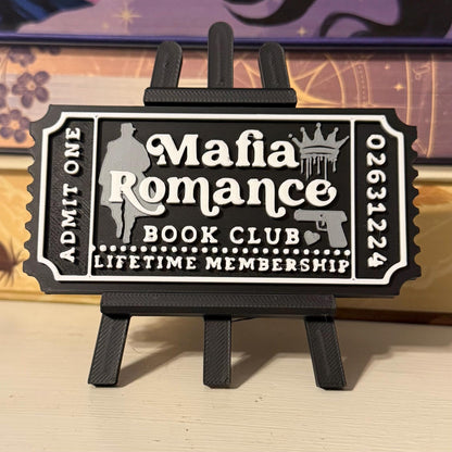 Mafia Romance Book Club Ticket | Dark Romance Bookshelf Decor | Bookish Shelf Sitter