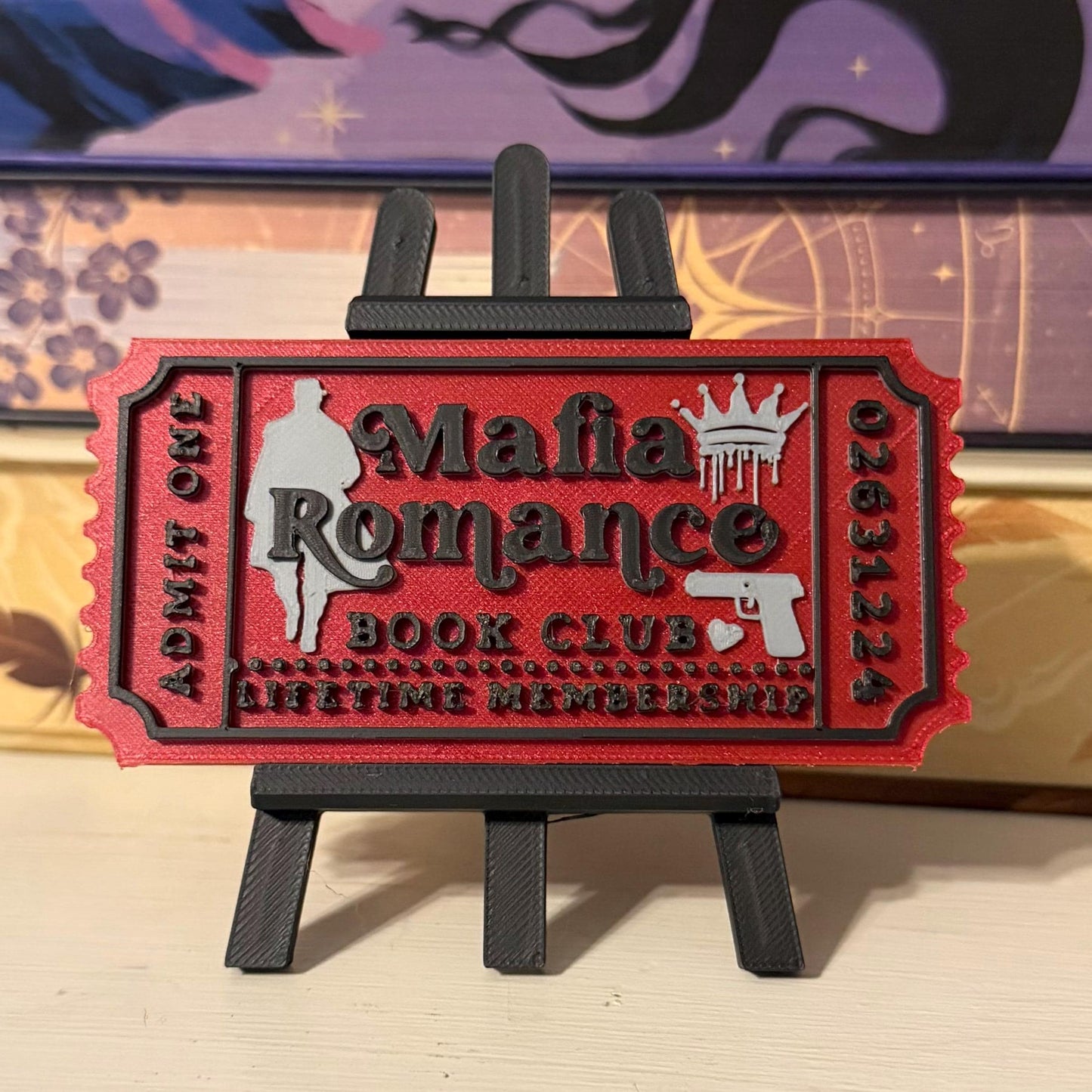 Mafia Romance Book Club Ticket | Dark Romance Bookshelf Decor | Bookish Shelf Sitter