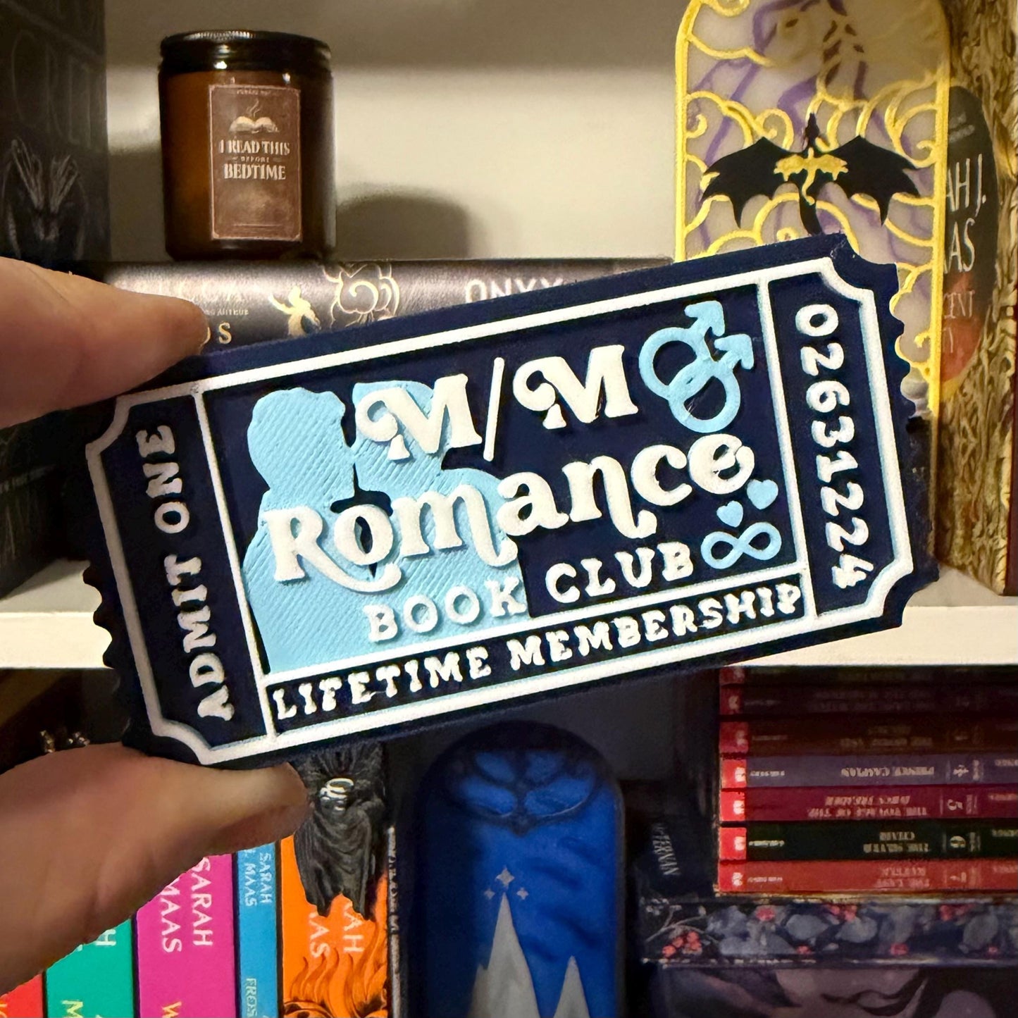 M/M Romance Book Club Ticket | LGBTQ Bookshelf Decor | Bookish Shelf Sitter