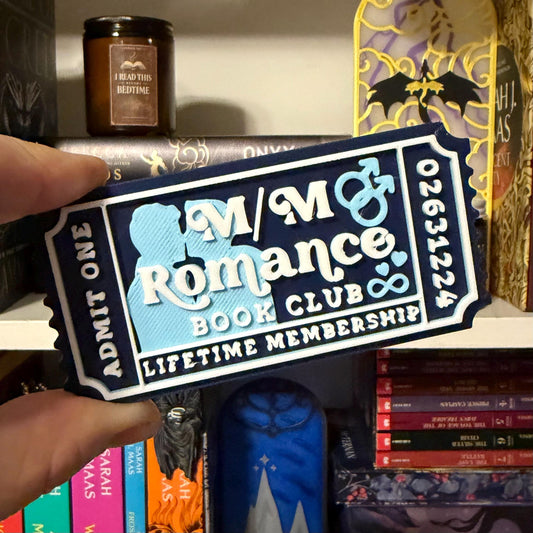 M/M Romance Book Club Ticket | LGBTQ Bookshelf Decor | Bookish Shelf Sitter
