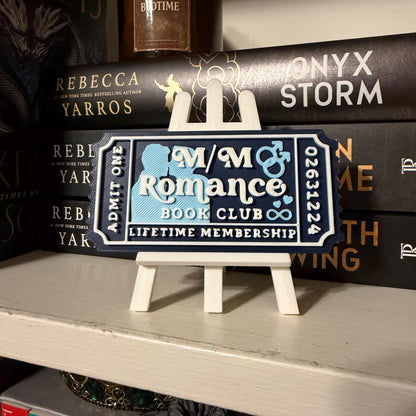 M/M Romance Book Club Ticket | LGBTQ Bookshelf Decor | Bookish Shelf Sitter