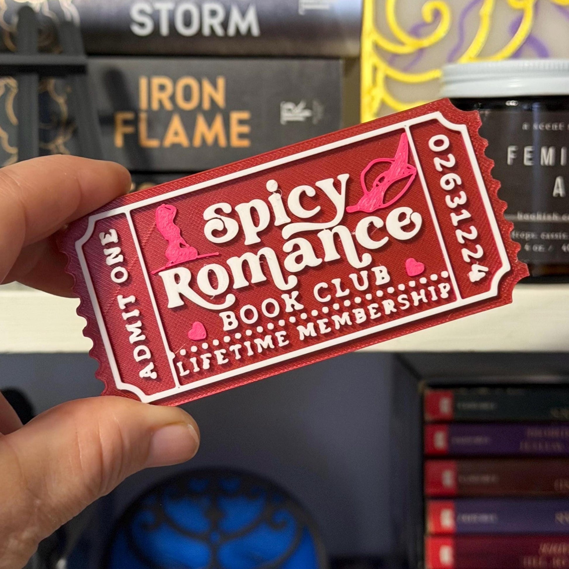 Spicy Romance Book Club Ticket | Romance Bookshelf Decor | Bookish Shelf Sitter