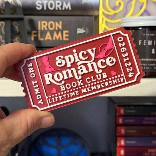 Spicy Romance Book Club Ticket | Romance Bookshelf Decor | Bookish Shelf Sitter