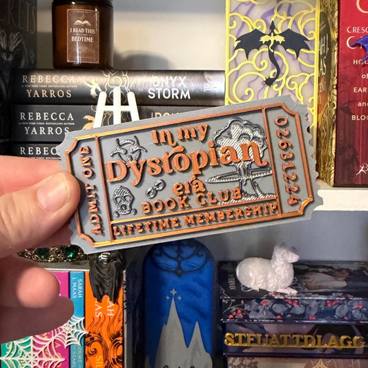 Dystopian Era Book Club Ticket | Post-Apocalyptic Bookshelf Decor | Bookish Shelf Sitter