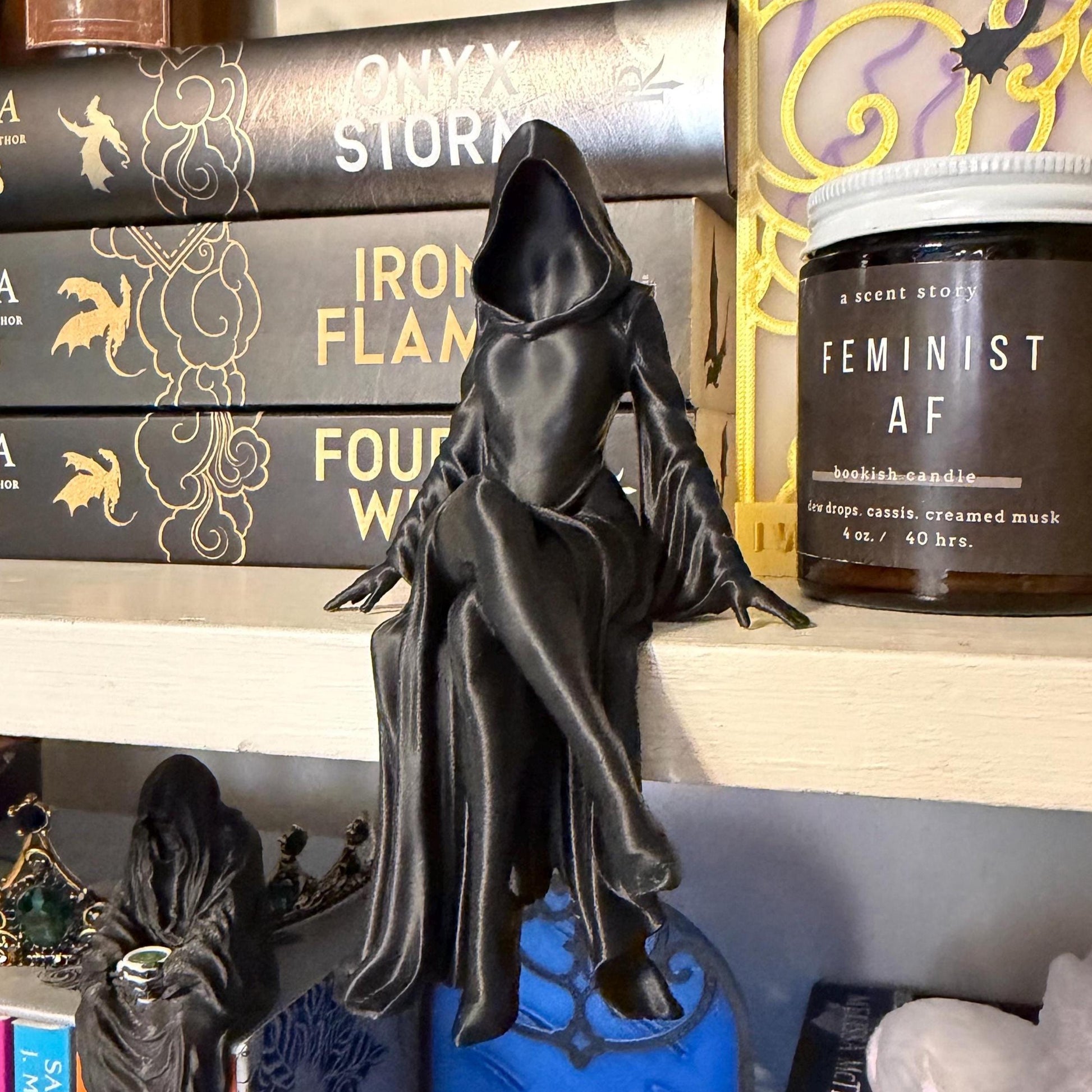 Gothic Female Grim Shelf Sitter | Dark Fantasy Bookshelf Decor
