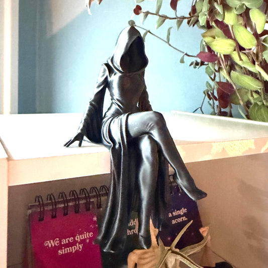 Gothic Female Grim Shelf Sitter | Dark Fantasy Bookshelf Decor
