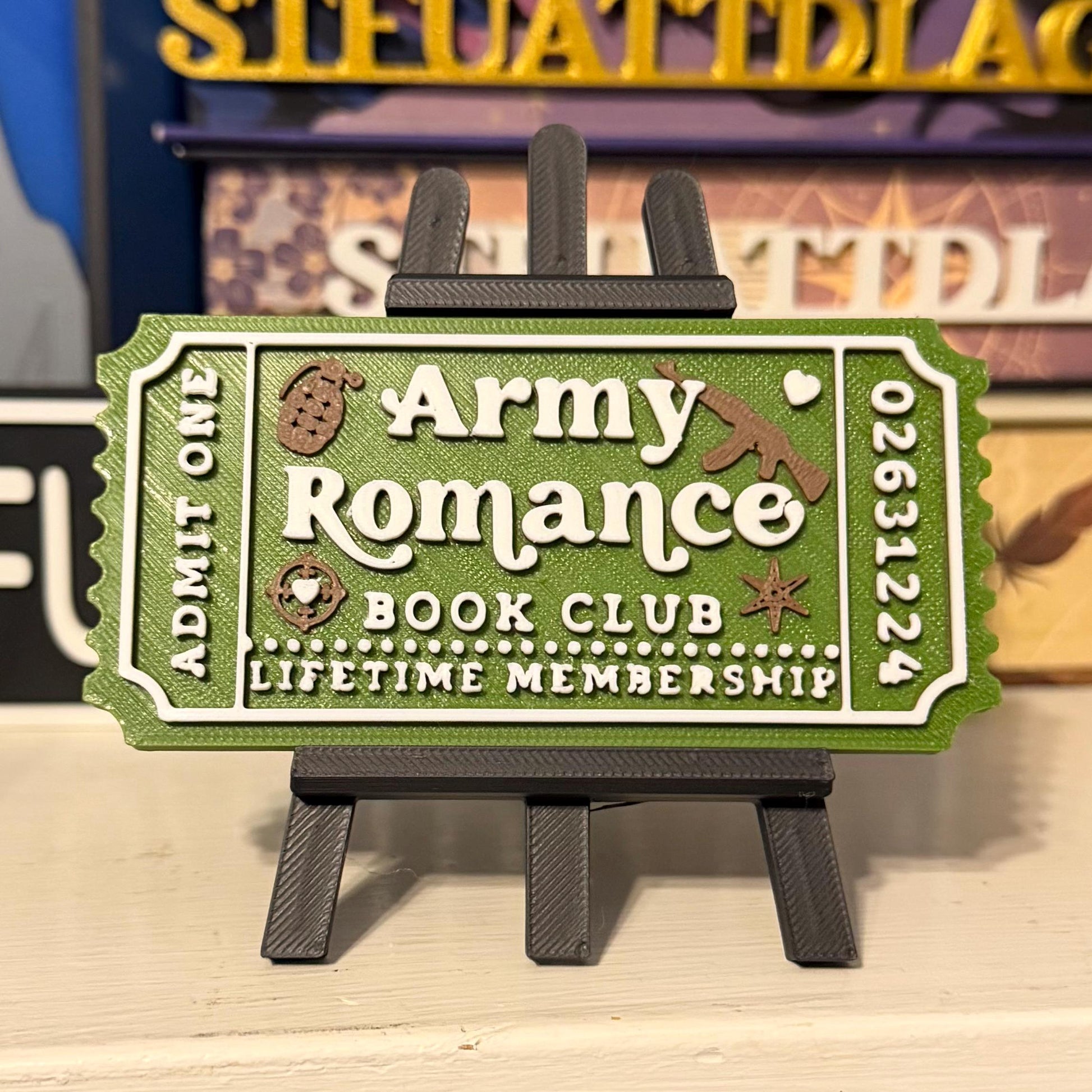 Army Romance Book Club Ticket | Military Romance Reader Decor | Bookshelf Sign