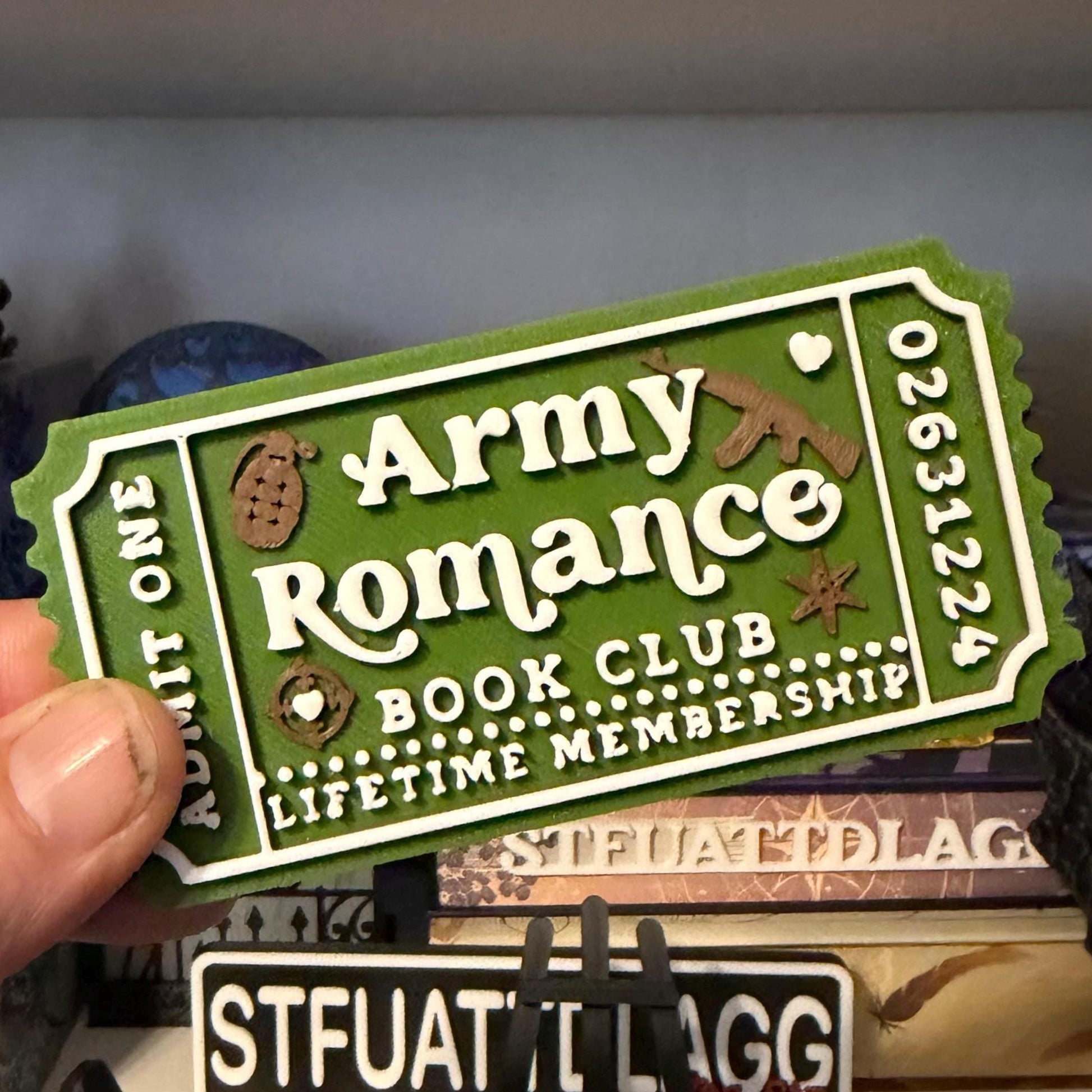 Army Romance Book Club Ticket | Military Romance Reader Decor | Bookshelf Sign