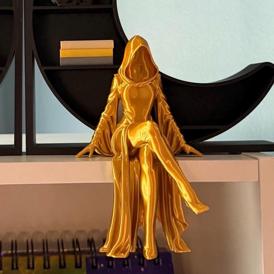 Gothic Female Grim Shelf Sitter | Dark Fantasy Bookshelf Decor