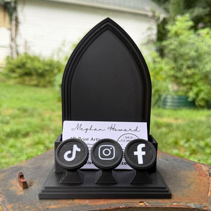 Gothic Business Card Holder with NFC Tags | Customizable Vendor Display Stand