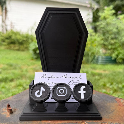 Gothic Business Card Holder with NFC Tags | Customizable Vendor Display Stand