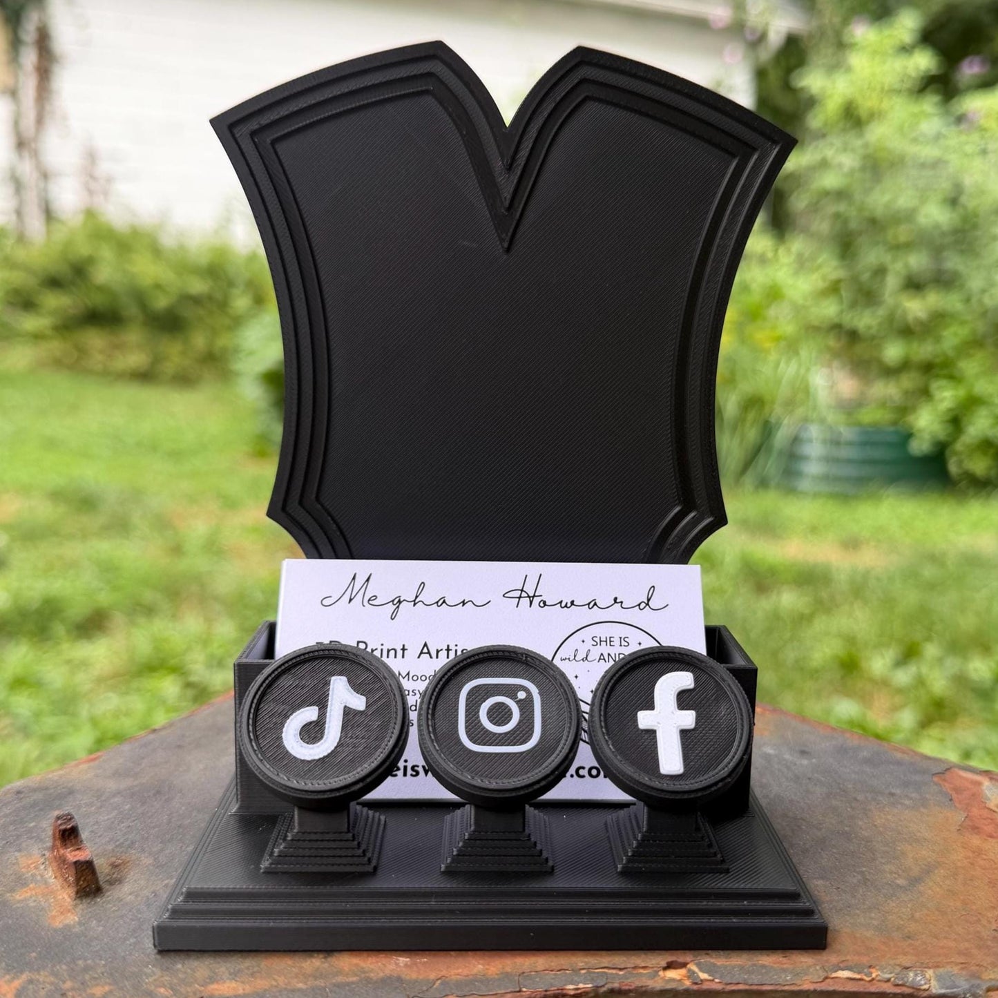 Gothic Business Card Holder with NFC Tags | Customizable Vendor Display Stand