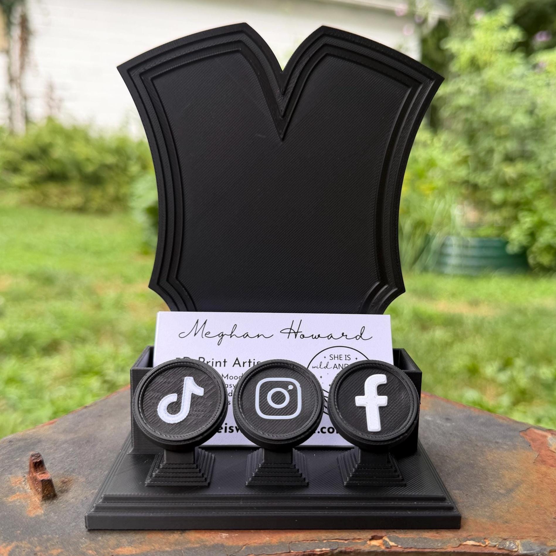 Gothic Business Card Holder with NFC Tags | Customizable Vendor Display Stand