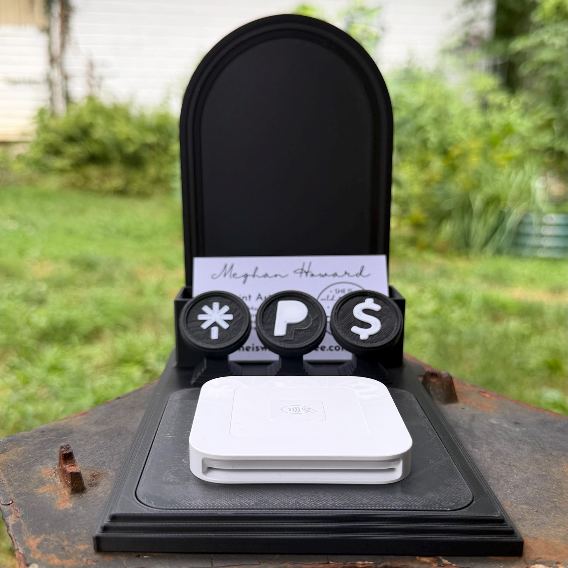Gothic All-In-One Vendor Stand | Business Card Holder, NFC Tags & Payment Reader | Customizable Display Stand
