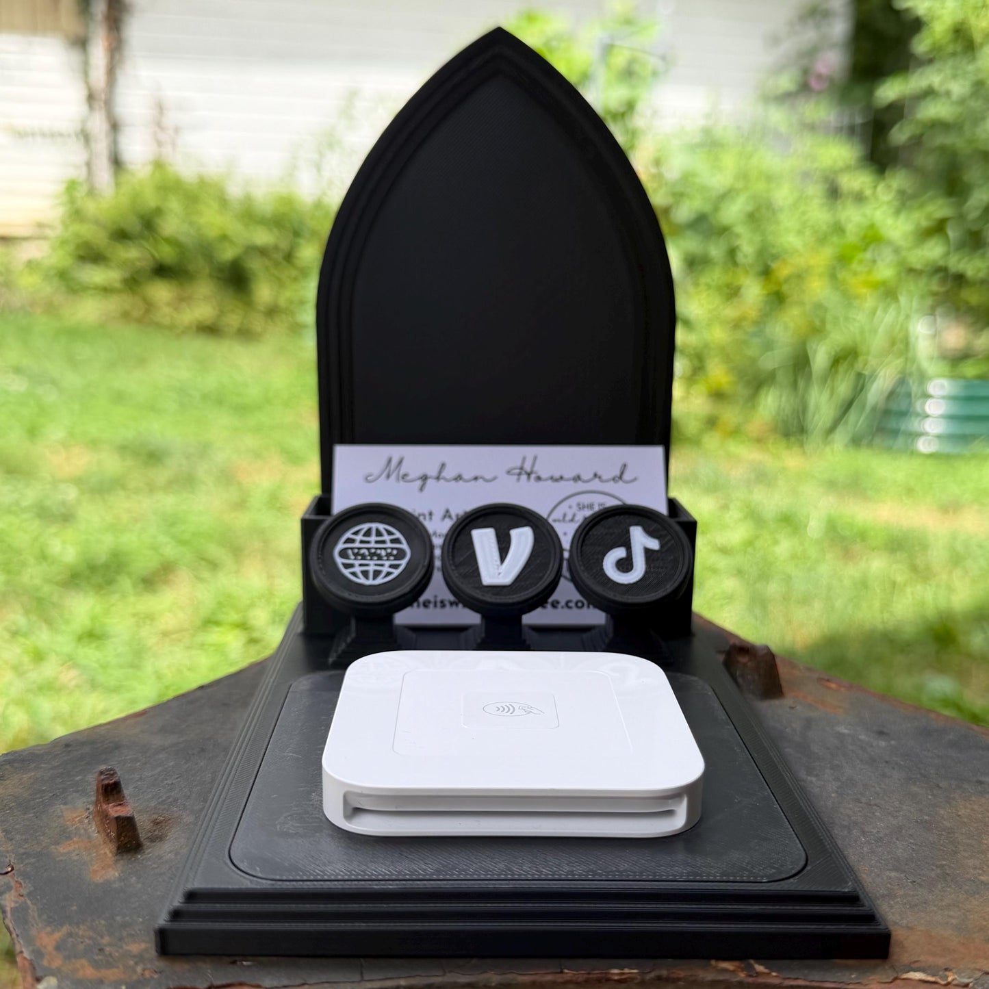 Gothic All-In-One Vendor Stand | Business Card Holder, NFC Tags & Payment Reader | Customizable Display Stand