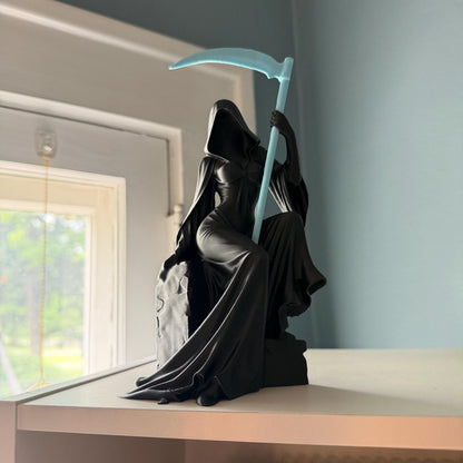 Female Grim Reaper Sitting Statue | Reapress Gothic Home Decor | Dark Fantasy Desk Figurine