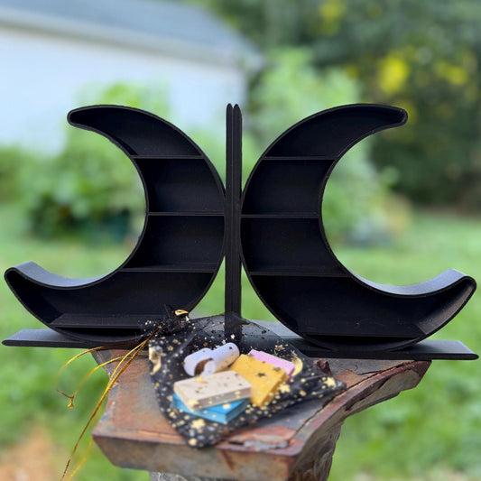 Crescent Moon Bookends | Celestial Book Display Shelf | Witchy Bookshelf Decor | Romantasy Lunar Reader Gift