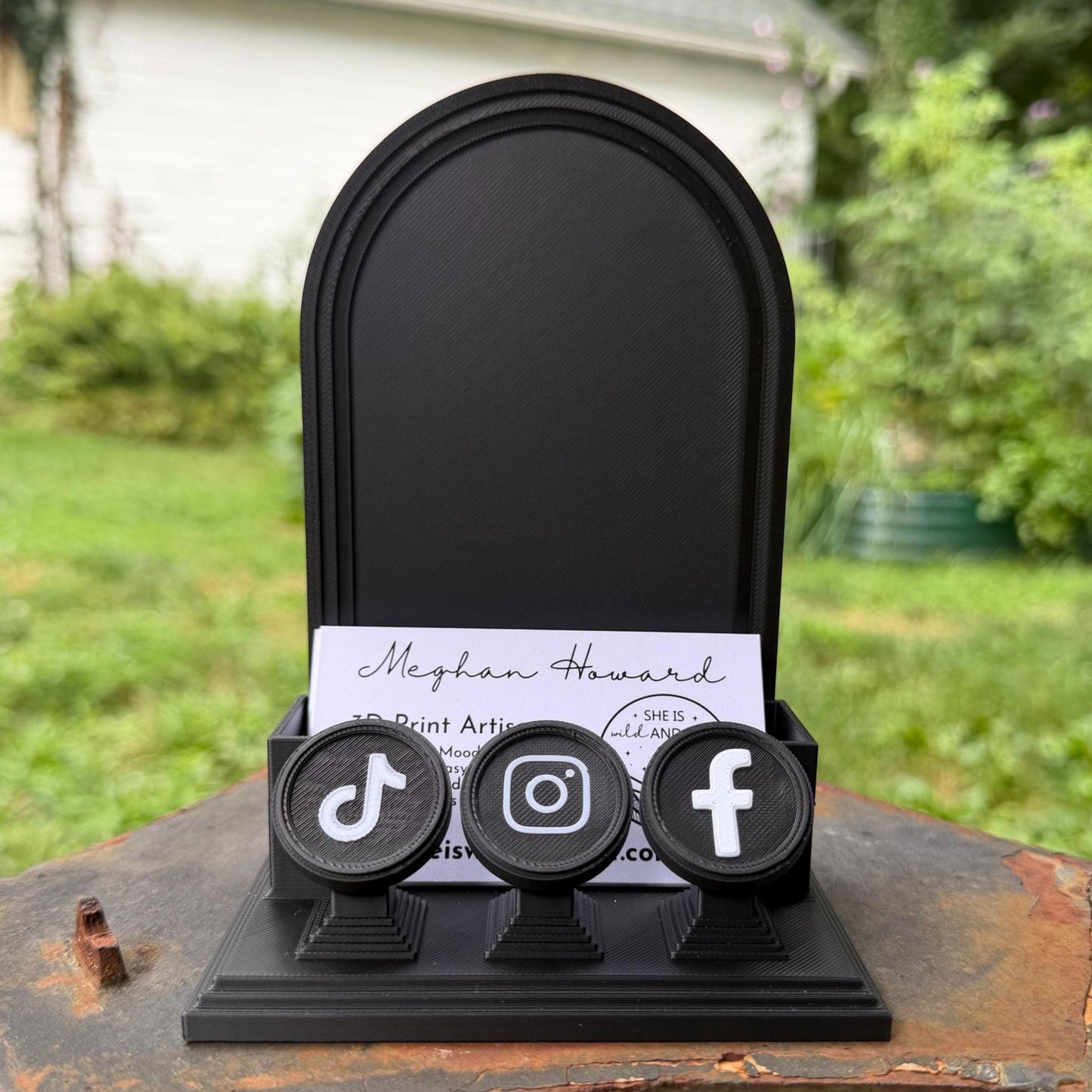 Gothic Business Card Holder with NFC Tags | Customizable Vendor Display Stand