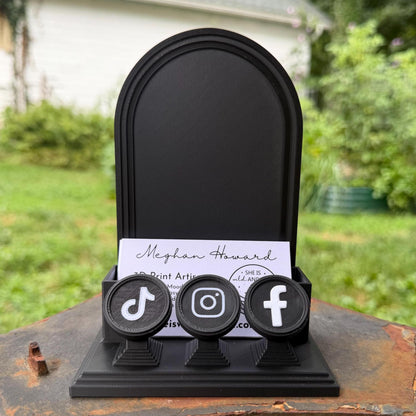 Gothic Business Card Holder with NFC Tags | Customizable Vendor Display Stand